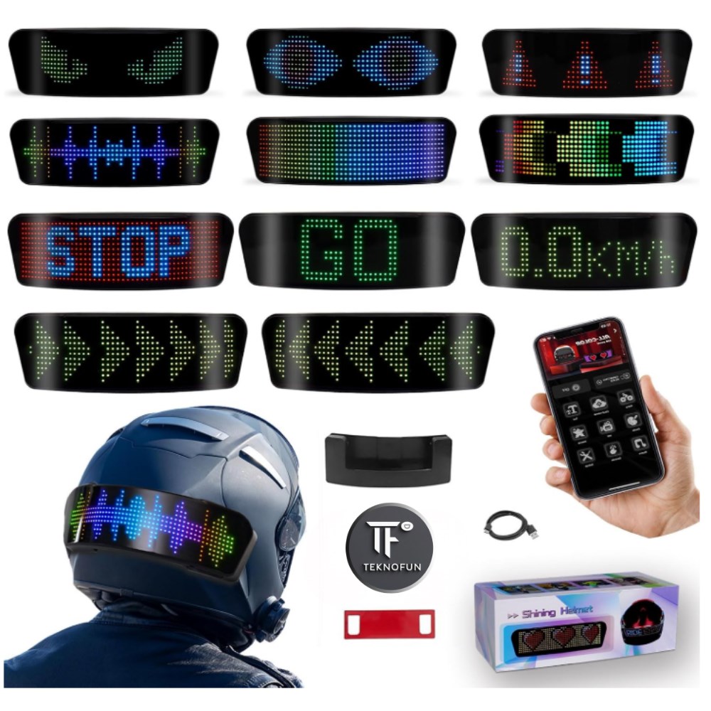 18da6d5976c445f2be7e440f07856f4d.jpg TeknoFun Akıllı Kask LED Ekranı - Bluetooth APP Kontrollü Sinyal ve Hız Göstergeli - 1 ADET - Görsel 1