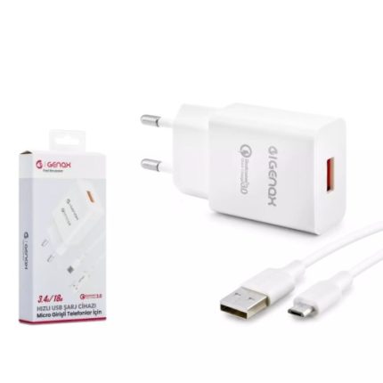 Genax GNX005 Micro USB Şarj Adaptörü Set 3.4A 18W Beyaz