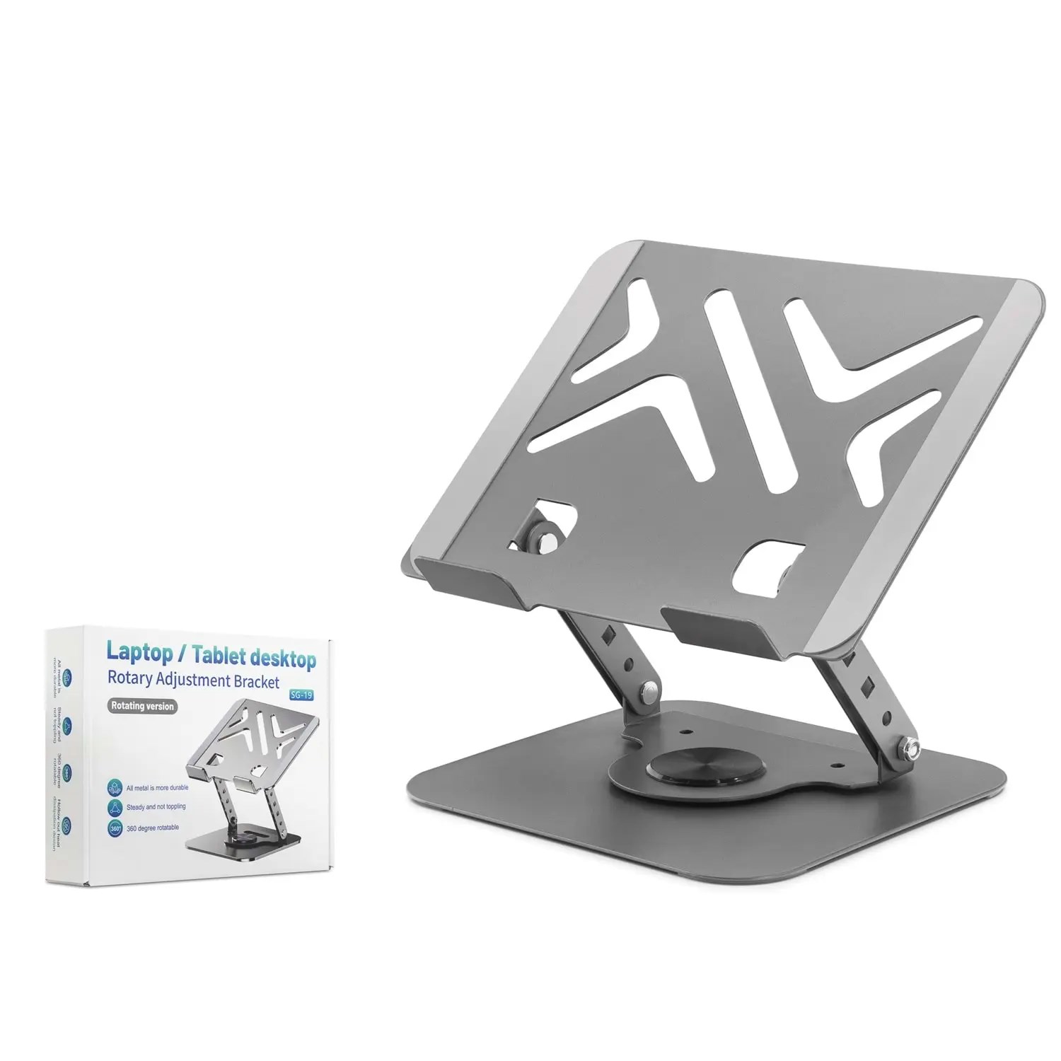 33ee7f5aa28246ceb93a2167119fe762.jpg Hadron HDX8017 360° Dönebilen Karbon Çelik Laptop ve Tablet Standı - Gri - Görsel 1