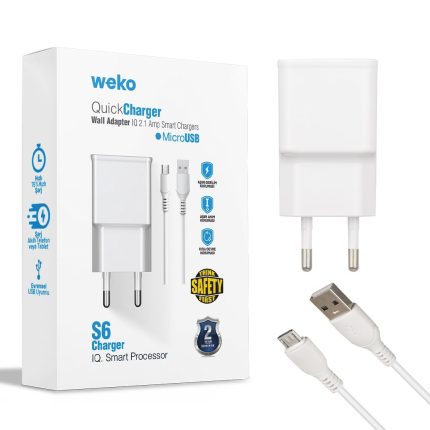 Weko WK-21434 2.1A Hızlı Şarj Adaptörü + 70cm Micro USB Kablo Seti