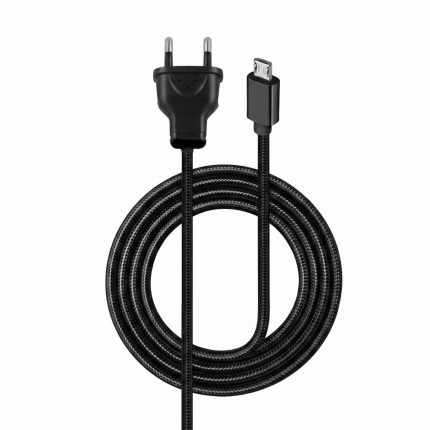 Powermaster 17454 220V Fişli Doğrudan Priz Bağlantılı Örgülü Micro USB Kablo - Siyah