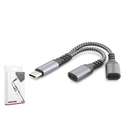 Hadron GJ-015 Zırhlı Örgü Type-C Erkek to 2 x Type-C Dişi Çoklayıcı Adaptör - SİYAH